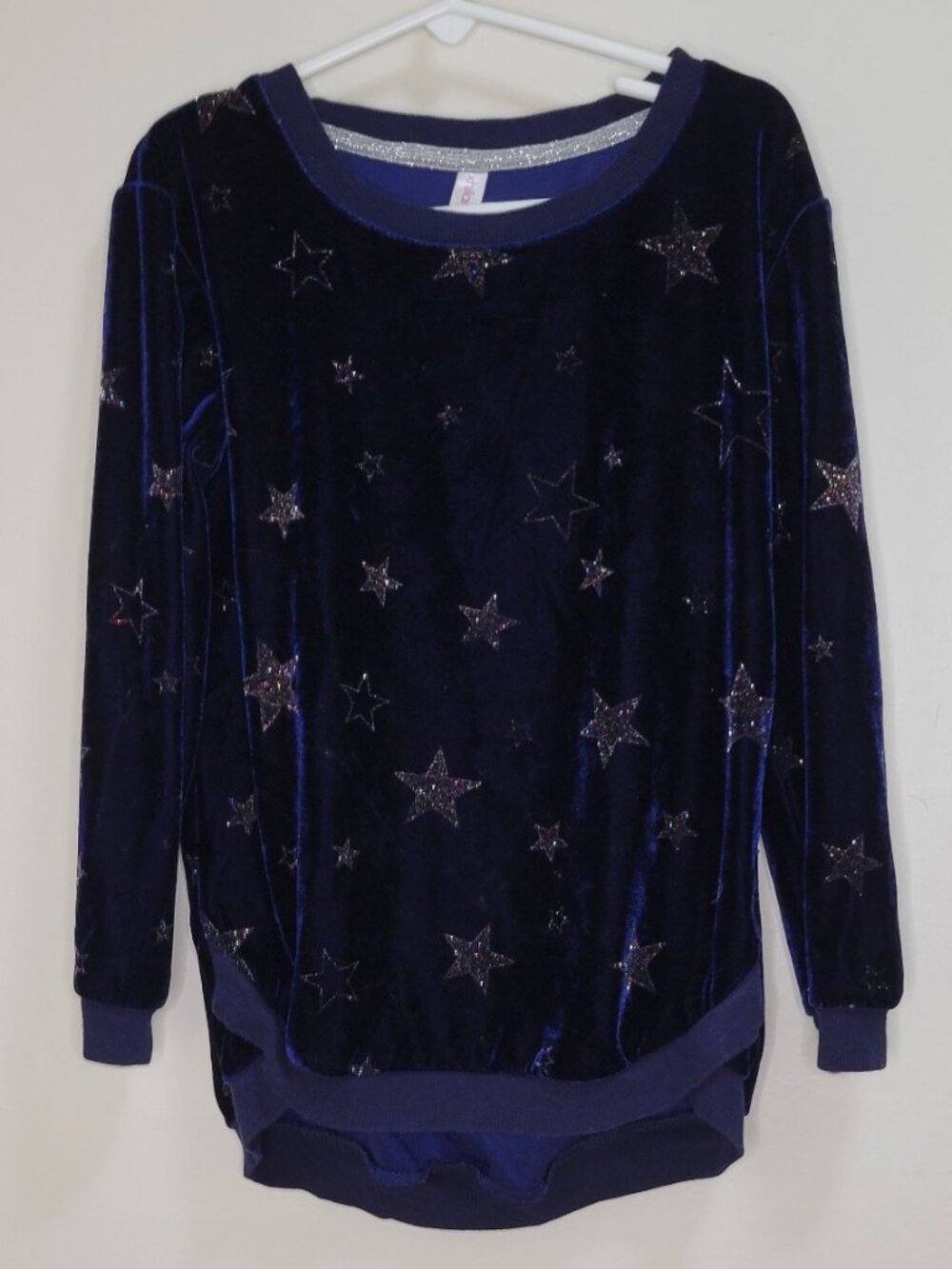 Blue Velvet with Silver Stars girls top